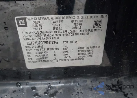 2014 GMC Sierra 1500 Sle z USA, uszkodzony, nr VIN 3GTP1UEC9EG477342